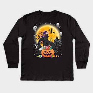 Scottish Terrier Dog Mummy Witch Moon Ghosts Happy Halloween Thanksgiving Merry Christmas Day Kids Long Sleeve T-Shirt